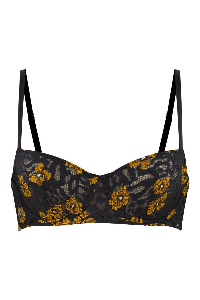 Feline Floral Lace Unlined Balconette Bra, Alternate, color, BLACK CAVIAR
