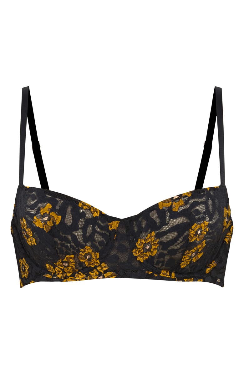 SAVAGE X FENTY Feline Floral Lace Unlined Balconette Bra, Alternate, color, Black Caviar