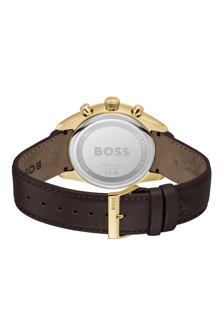 Grand Prix Leather Strap Watch, 44.5mm, Alternate, color, SILVER WHITE