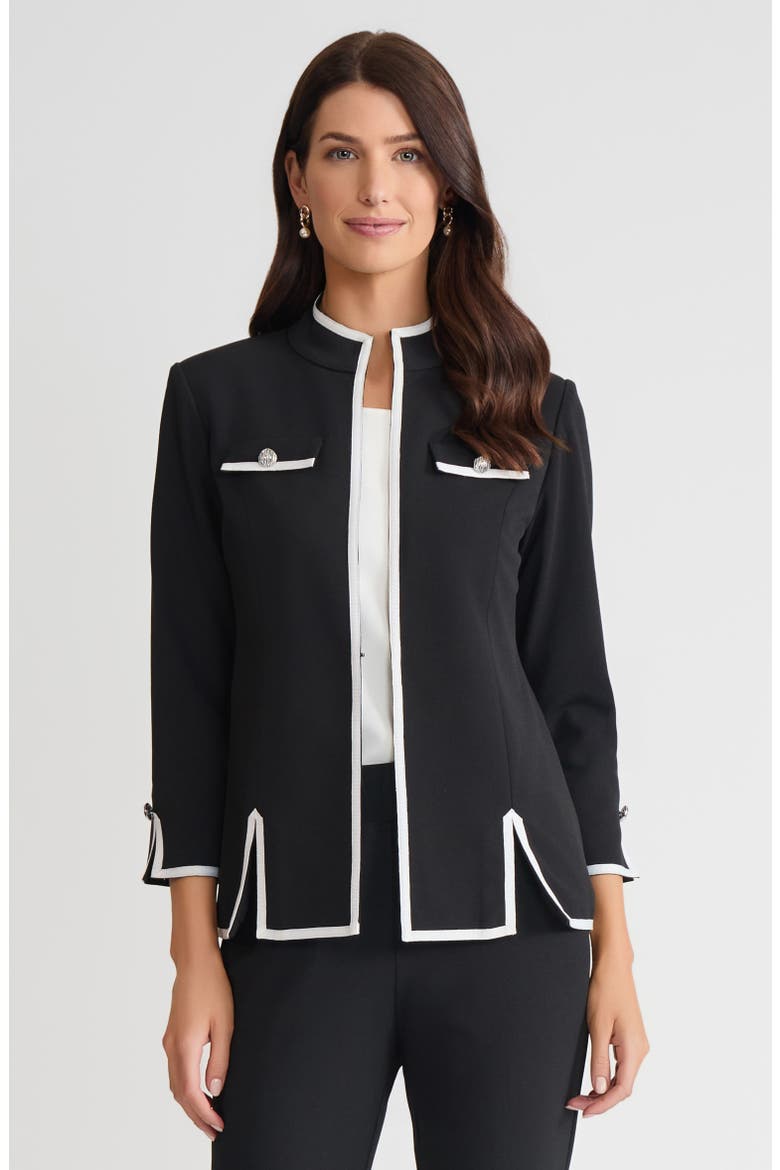 Tailored Stretch Deco Crepe Contrast Trim Jacket, Main, color, Black/White