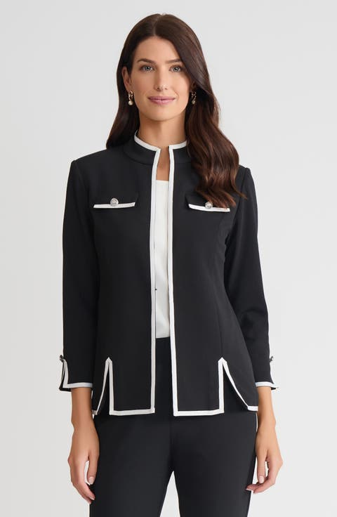 Tailored Stretch Deco Crepe Contrast Trim Jacket