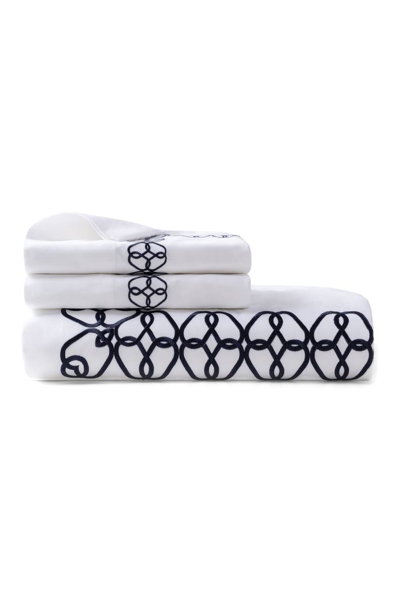 Engaged Embroidered Turkish Cotton Sateen Duvet Cover & Sham Set, Main, color, NAVY