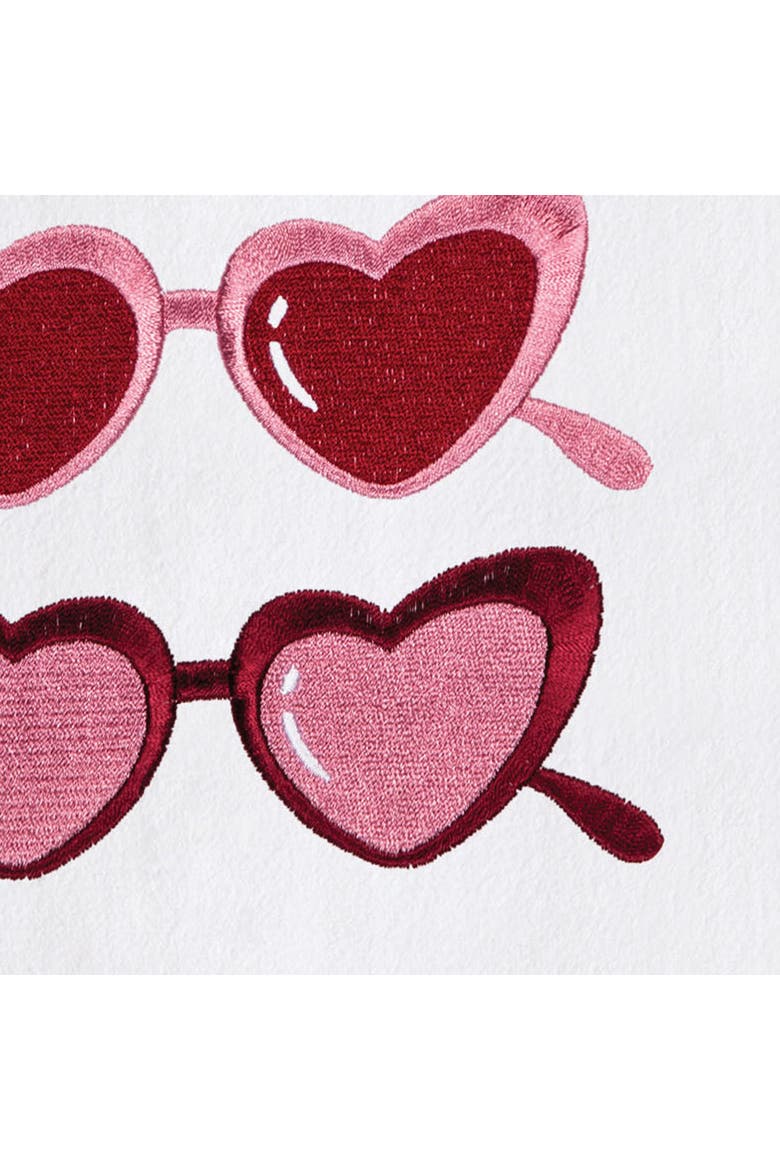 Heart Glasses Embroidered 100% Cotton Flour Sack Valentine's Day Dishtowel, Alternate, color, Pink
