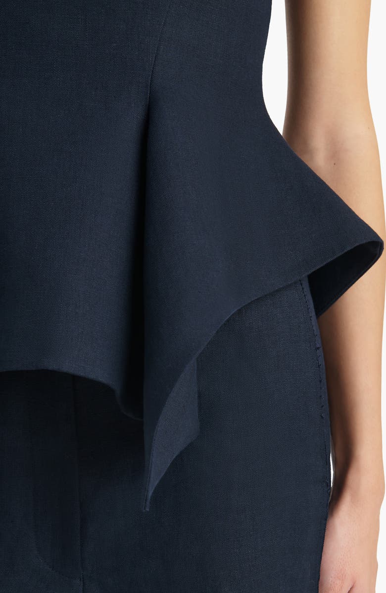 Khaite Loa Linen Peplum Top, Alternate, color, Dark Navy