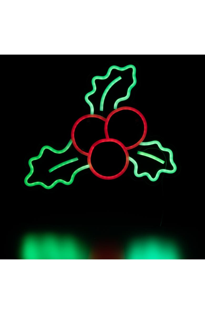 Northlight LED Holly Berries Neon Lighted Christmas Wall or Window Decoration - 12", Alternate, color, Green
