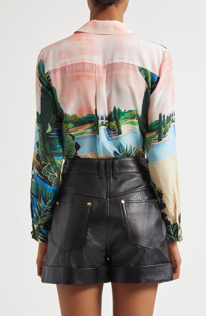 Alice + Olivia Willa Mixed Print Silk Button-Up Shirt, Alternate, color, 