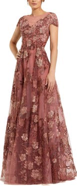 Mac Duggal Floral Embroidered Cap Sleeve Evening Gown