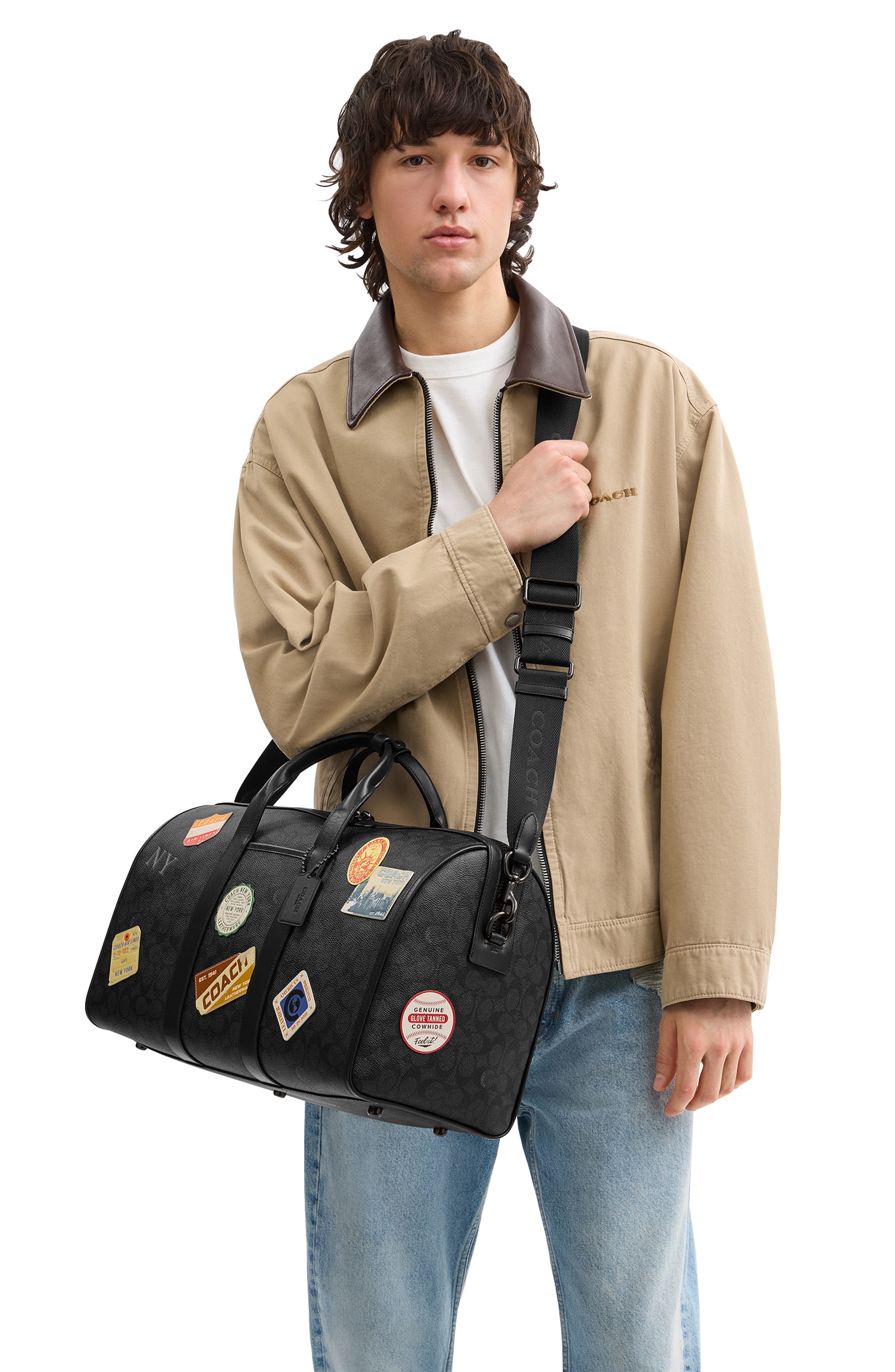 COACH Gotham 45-Inch Patch Embellished Signature Canvas Duffle Bag, Alternate, color, Charcoal Multi