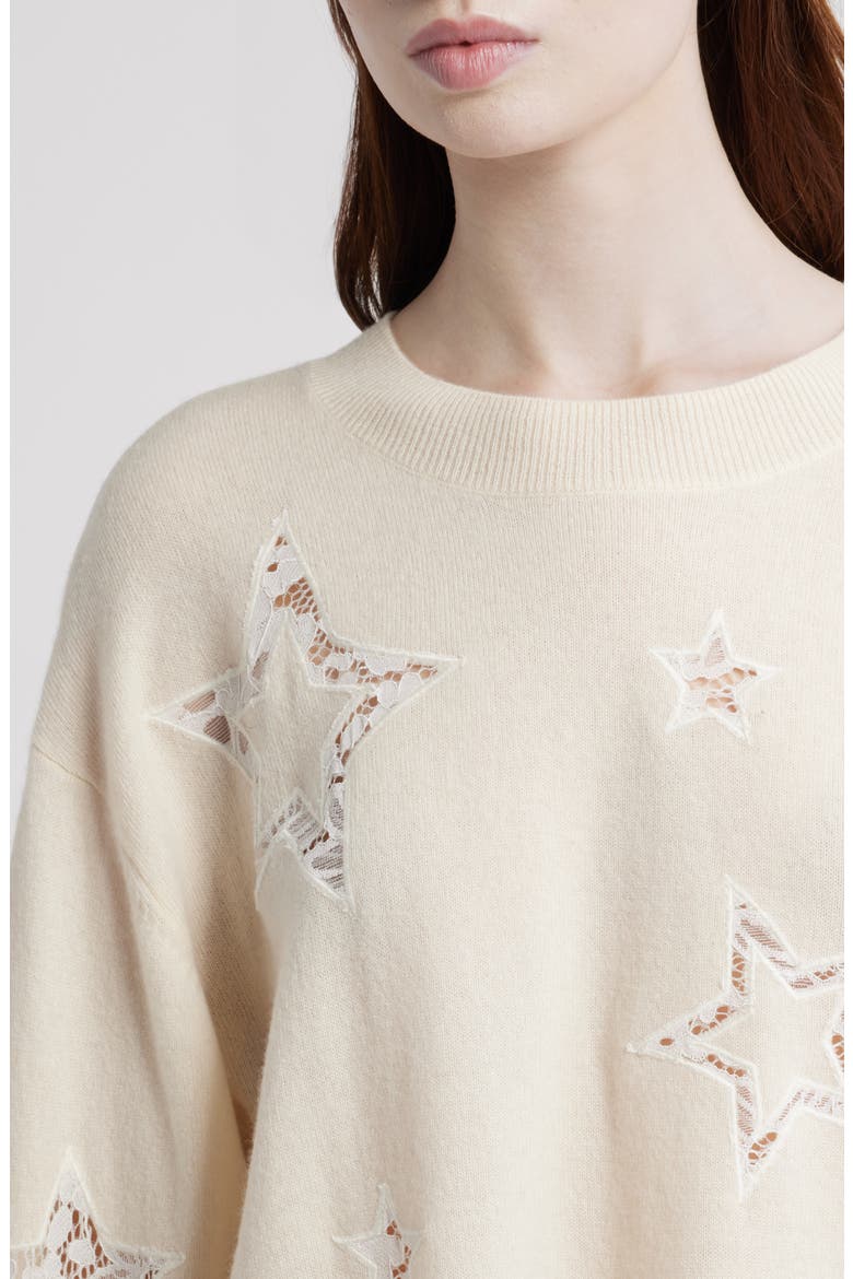 Westcott Star Lace Detail Wool & Cashmere Sweater, Alternate, color, IVORY
