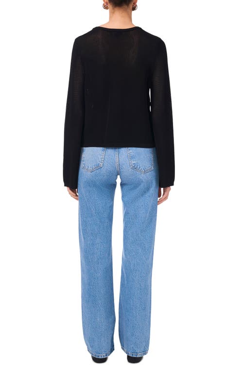 1.state Long Flare Sleeve Mesh Knit Top In Rich Black