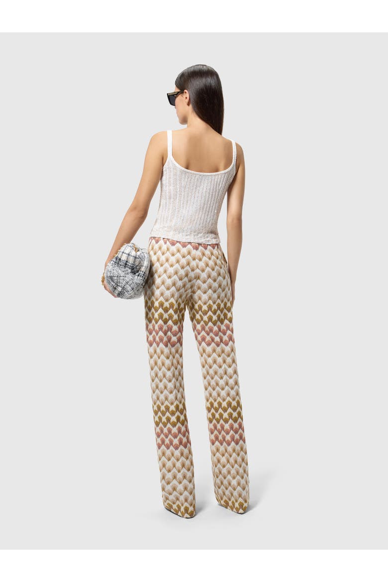 Straight-leg Viscose Lamé Trousers With Lace Motif, Alternate, color, Gold& Beige
