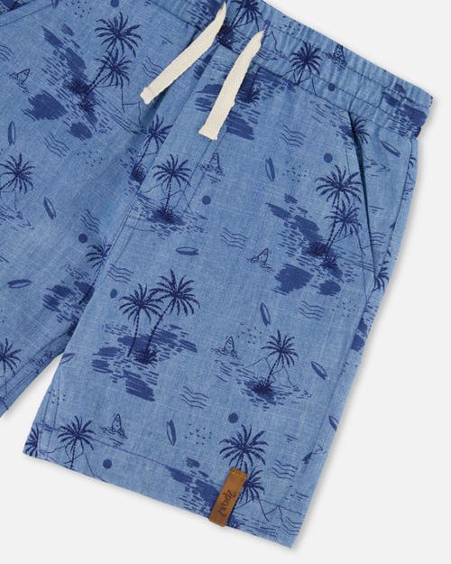 DEUX PAR DEUX DEUX PAR DEUX LITTLE BOY'S PRINTED CHAMBRAY SHORT PALE BLUE AND NAVY