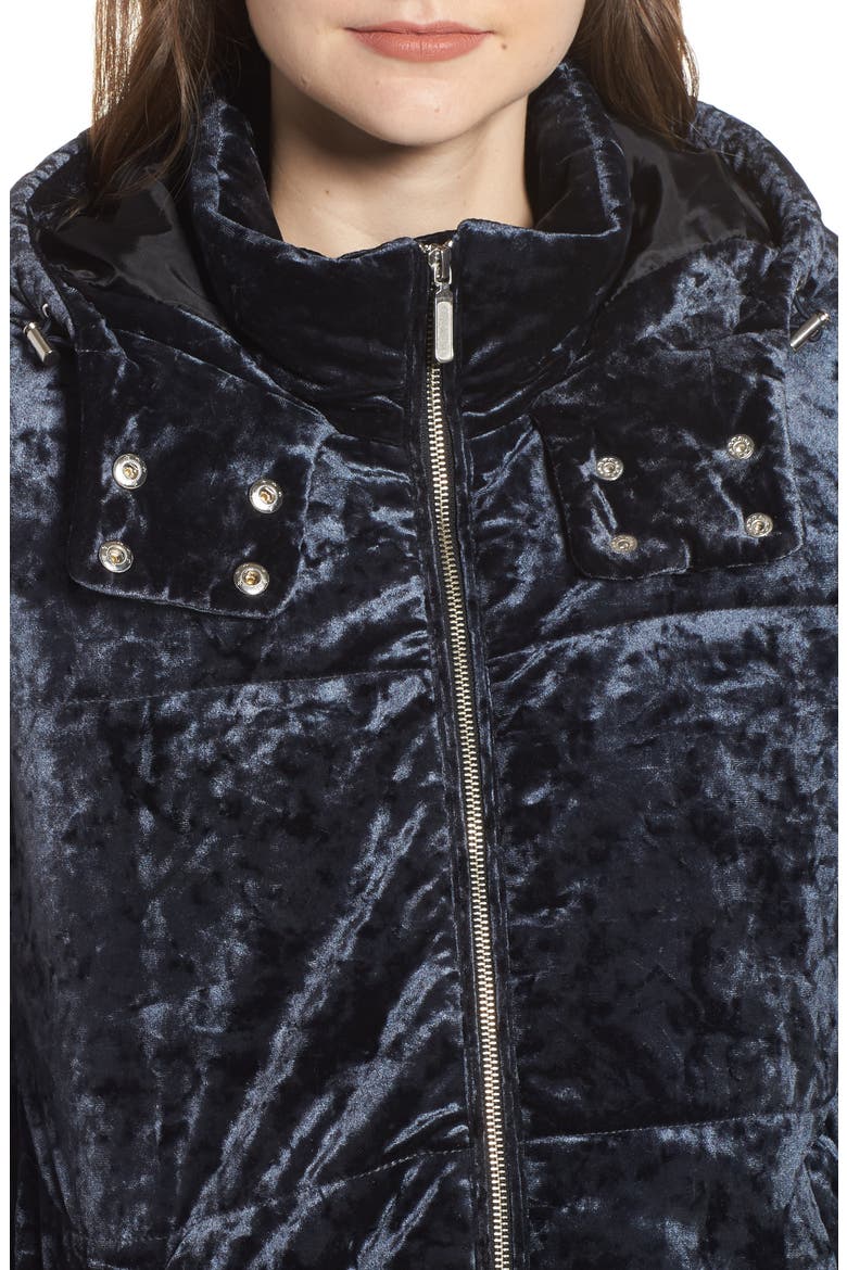 Velvet Hooded Puffer Jacket, Alternate, color, NAVY MEDIEVAL