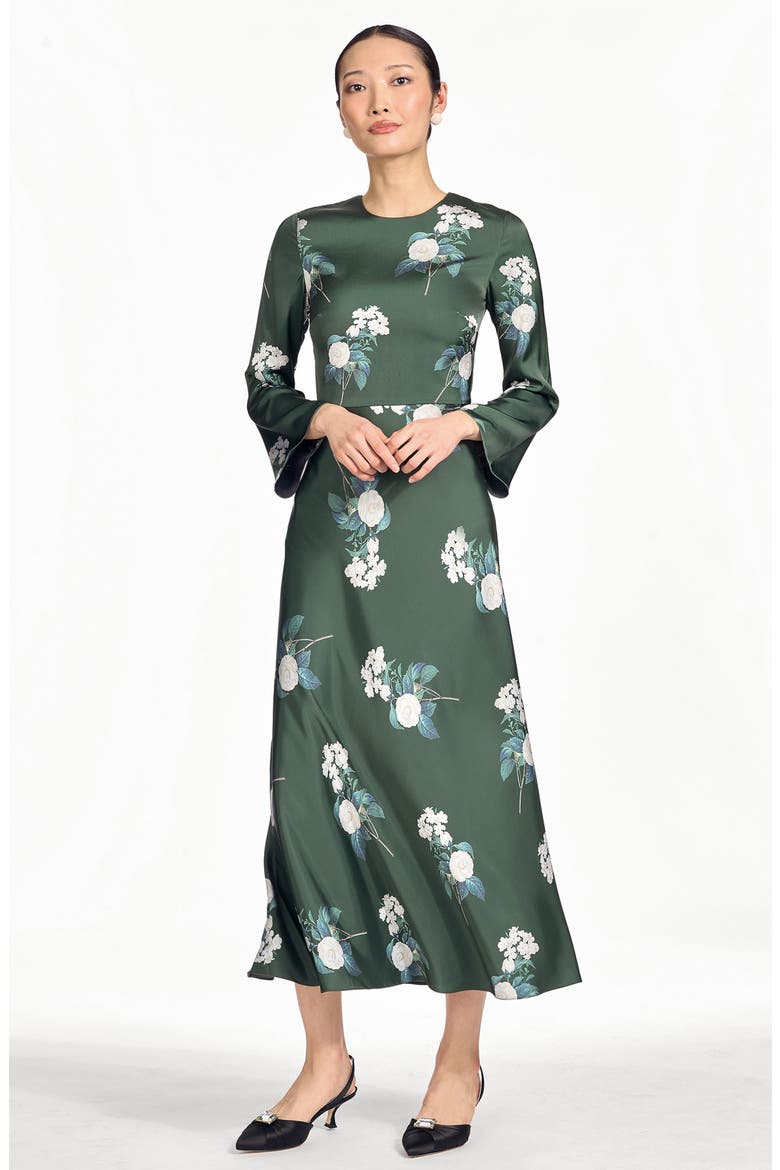 Tyra Satin Midi Dress, Alternate, color, FOREST FLOWER