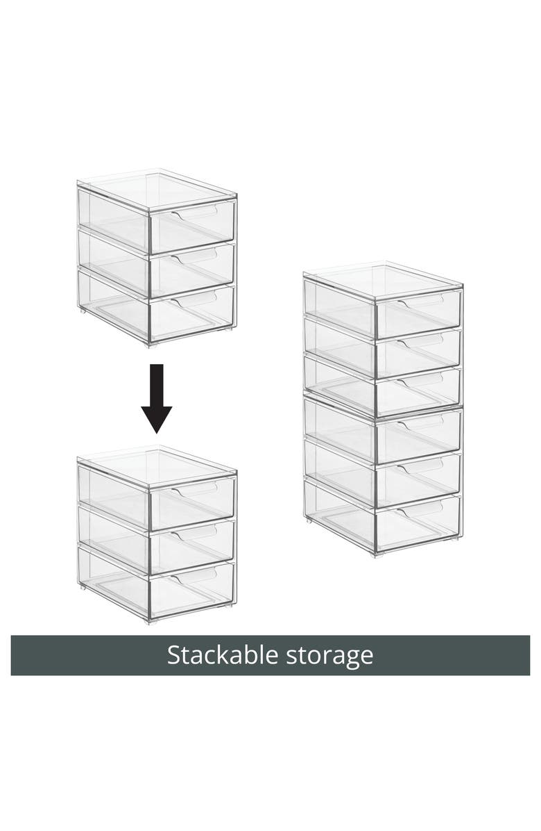 mDesign 3-Drawer Stackable Organizer for Kitchen or Pantry - Set of 4 - Clear, Alternate, color, Clear