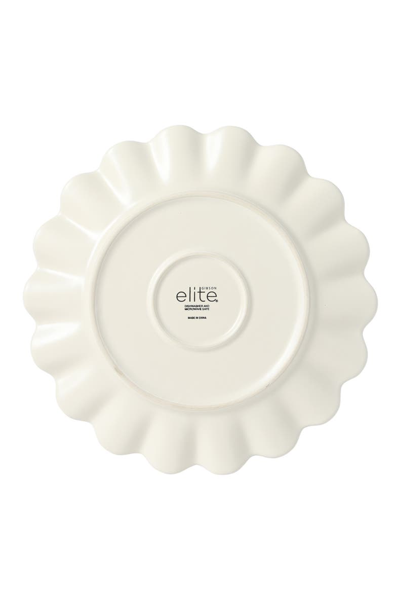 Bistro Fleur 12-Piece Scalloped Stoneware Dinnerware Set for 4, Alternate, color, Matte Cream