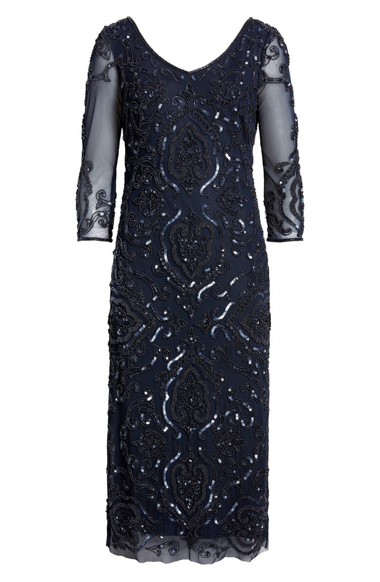 Pisarro Nights Sequin & Beaded Cocktail Sheath Dress, Alternate, color, Navy