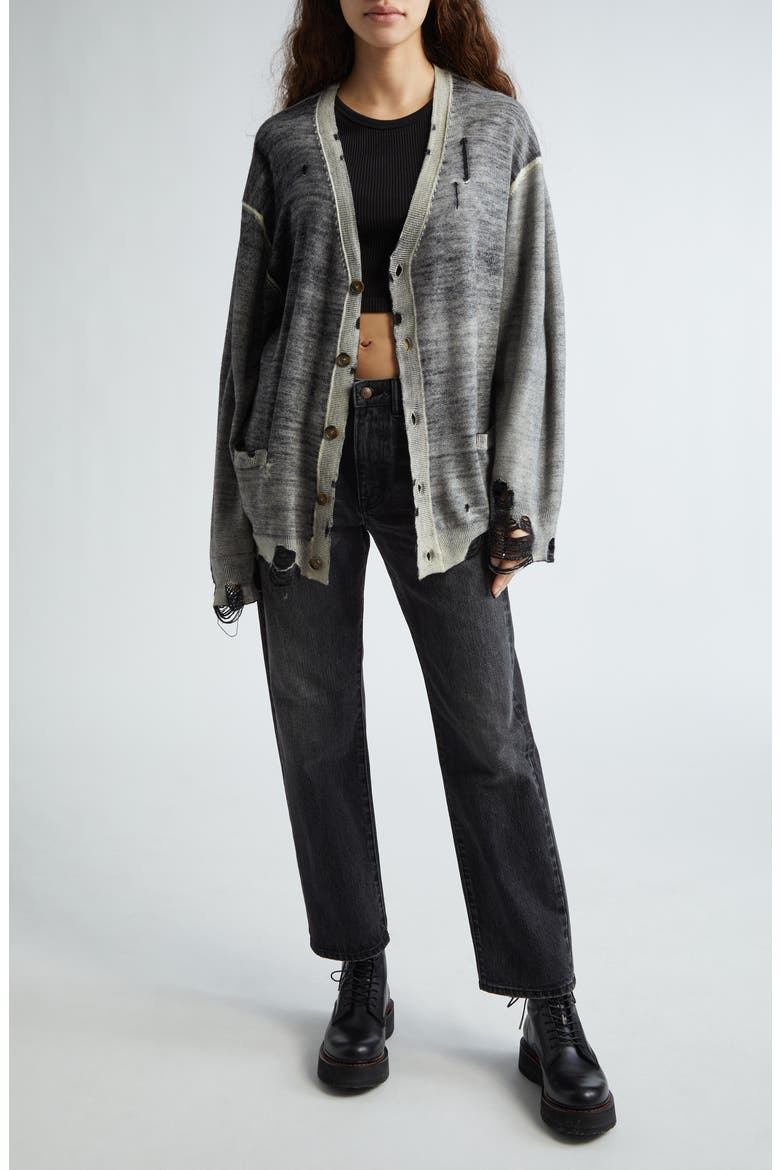 Destroyed Oversize Merino Wool Cardigan, Alternate, color, DISTRESSED BLACK