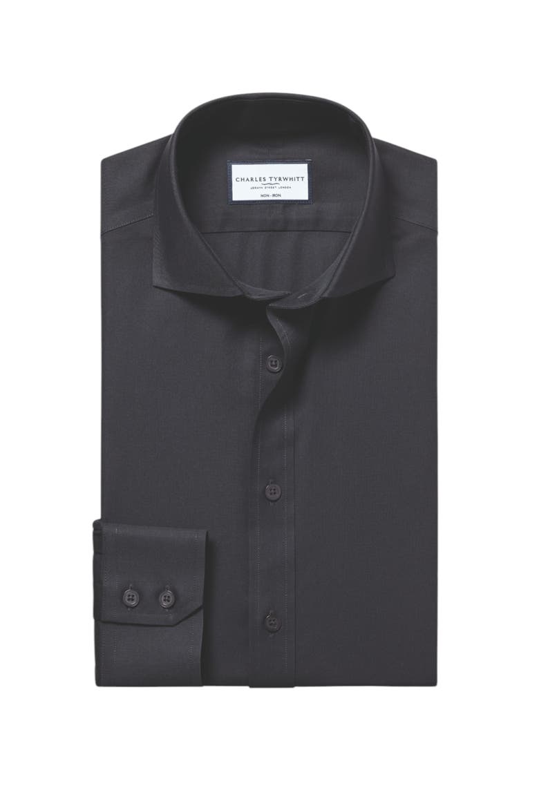 Non-Iron Twill Shirt, Alternate, color, Charcoal Grey