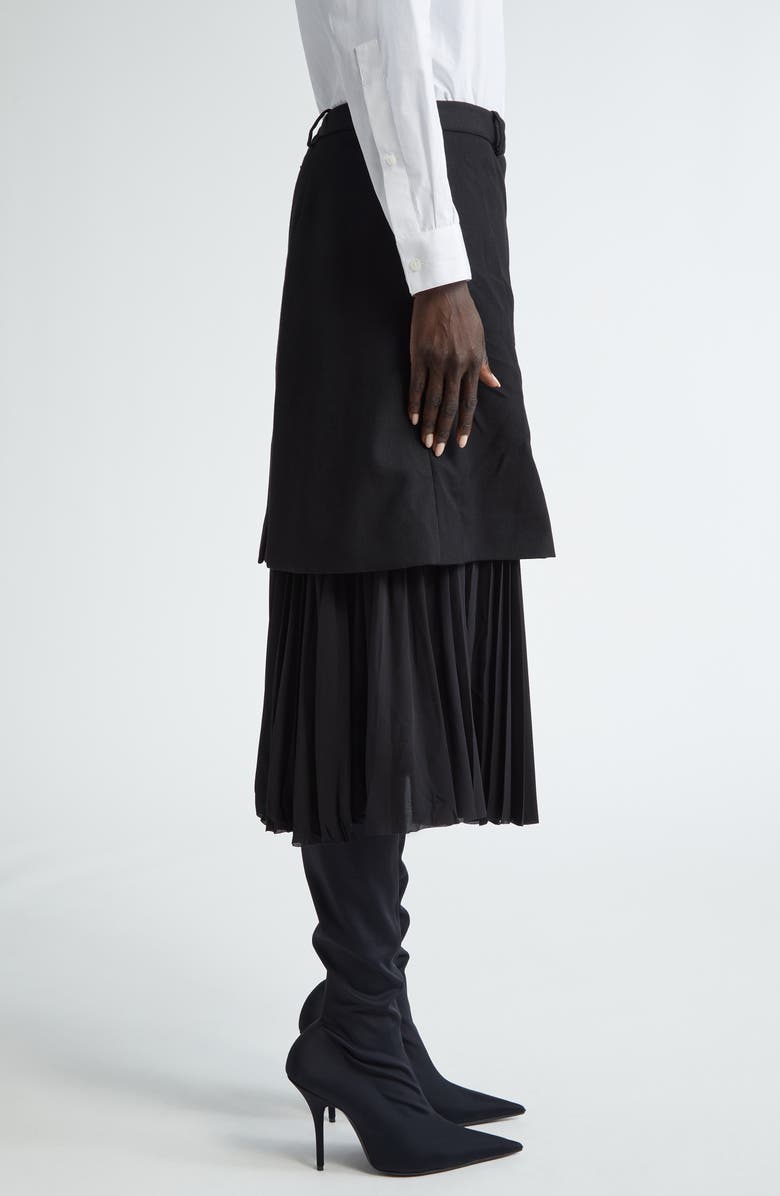 Pleated Mixed Media Layered Midi Skirt