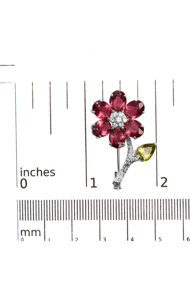 Haus of Brilliance 18K White Gold 1/3 Ct Diamond Tourmaline & Peridot Flower & Leaf Tulip Brooch Pin, Alternate, color, White