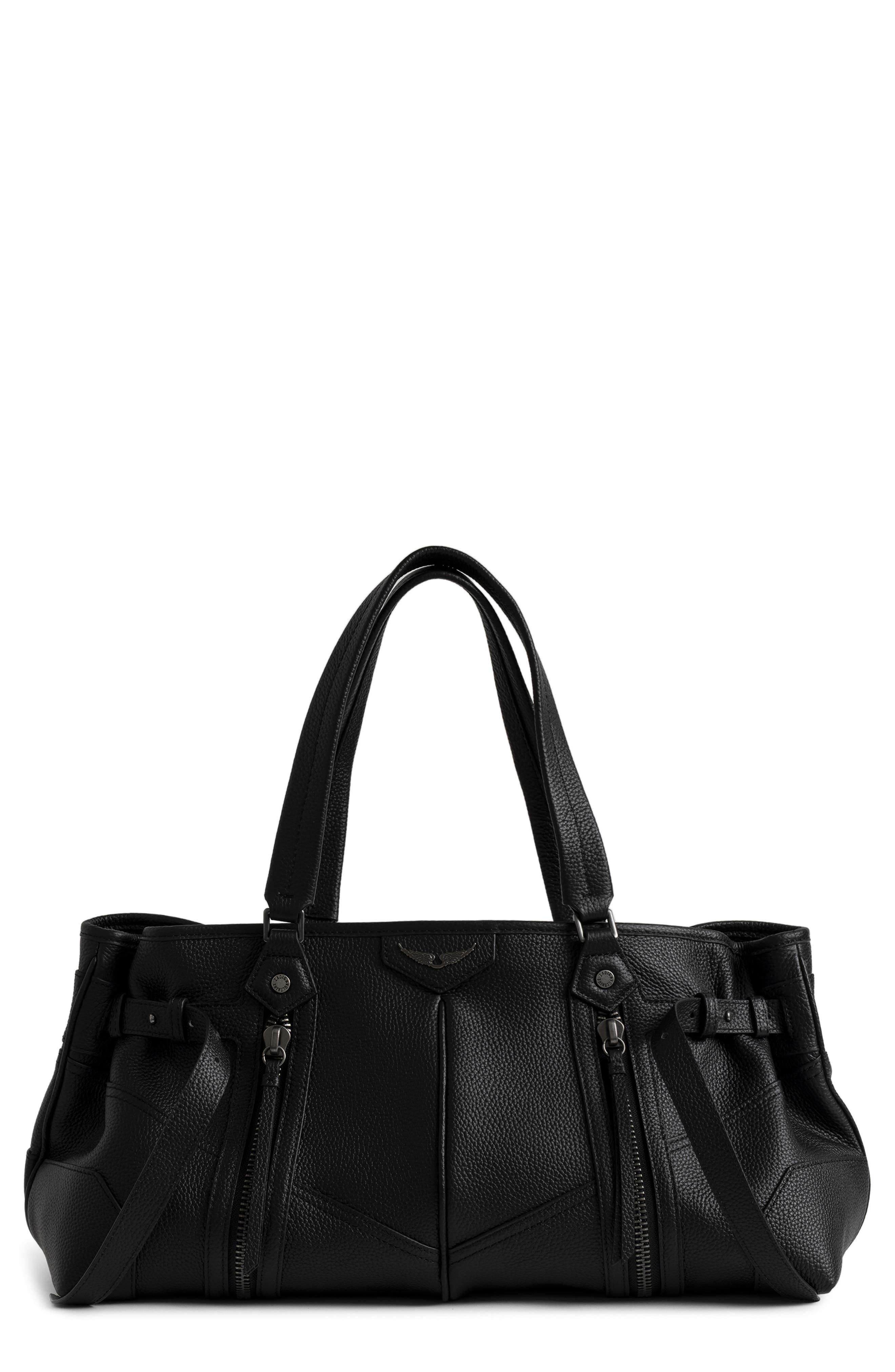 Zadig & Voltaire Sunny Grained Leather Shopper, Main, color, Black