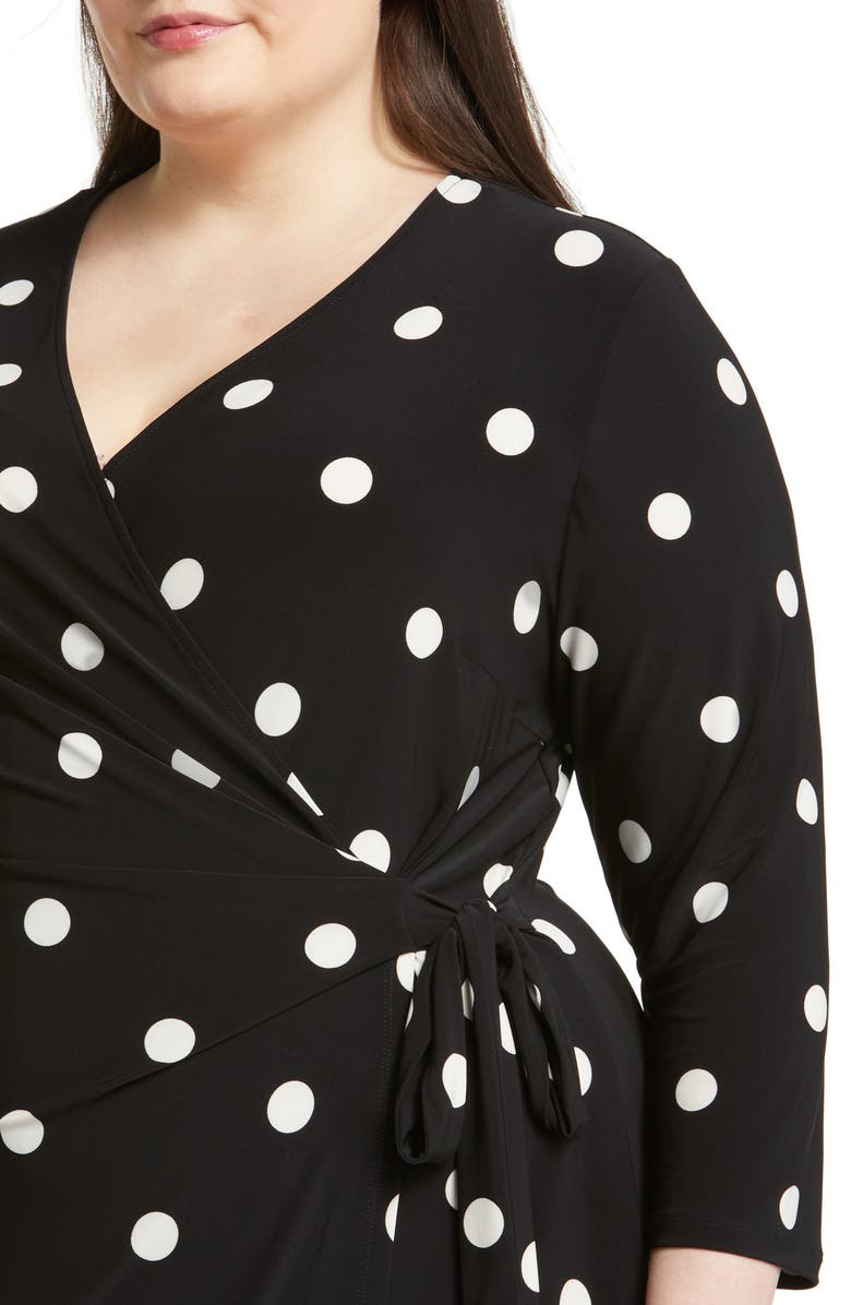Anne Klein Polka Dot Classic Wrap Dress, Alternate, color, Anne Black/ Anne White
