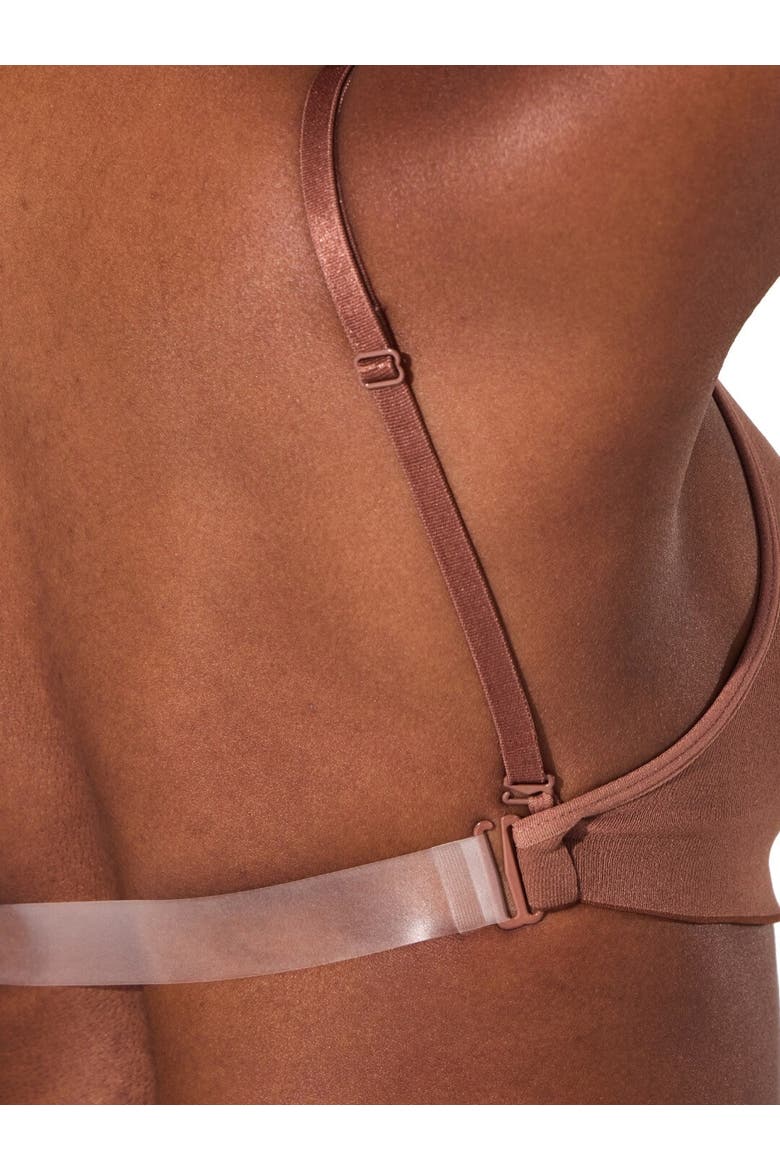 Seamless Clear Back Bra, Alternate, color, dark brown