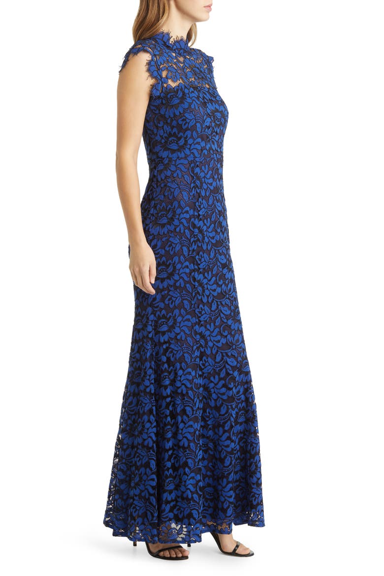 Illusion Mock Neck Open Back Sleeveless Gown, Alternate, color, NAVY