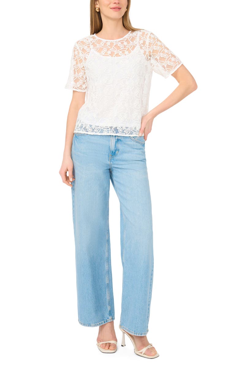 Vince Camuto Lace Trim Top, Alternate, color, Ultra White