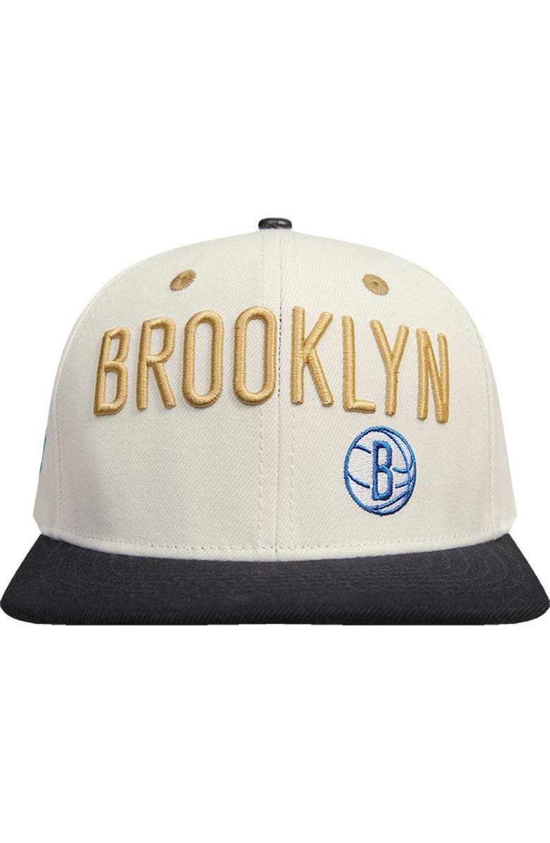 Post Men's Cream/Black Brooklyn Nets Album Cover Snapback Hat, Alternate, color, 
