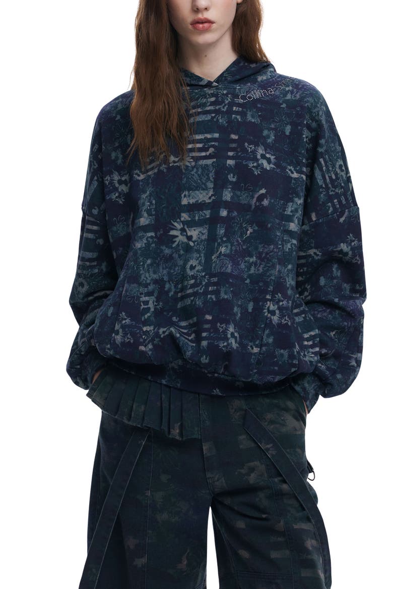Print Hoodie, Main, color, BLACK