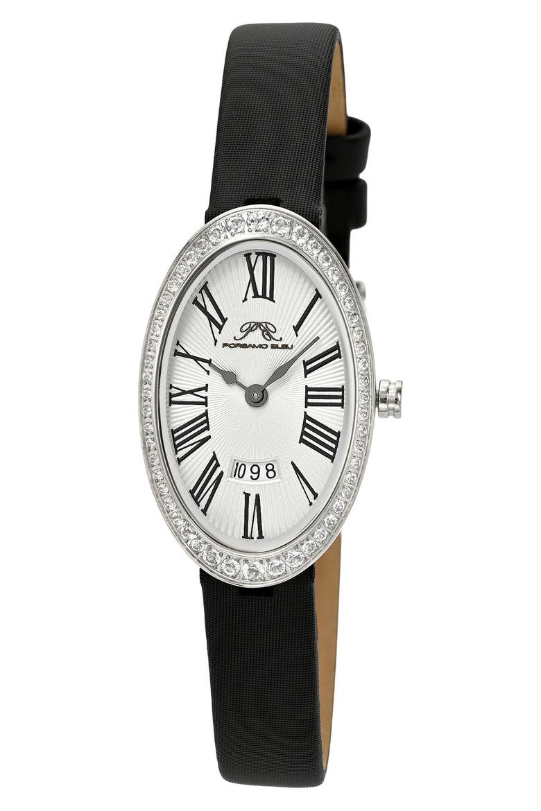 Women's Eloise Oval Guilloche Dial Topaz Leather Watch, Main, color, WHITE/ BLACK