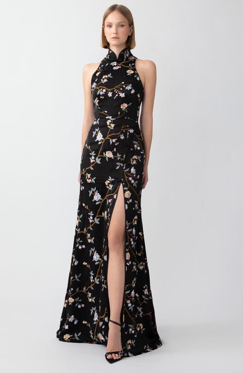 Sau Lee Ariana Embroidered Gown In Black
