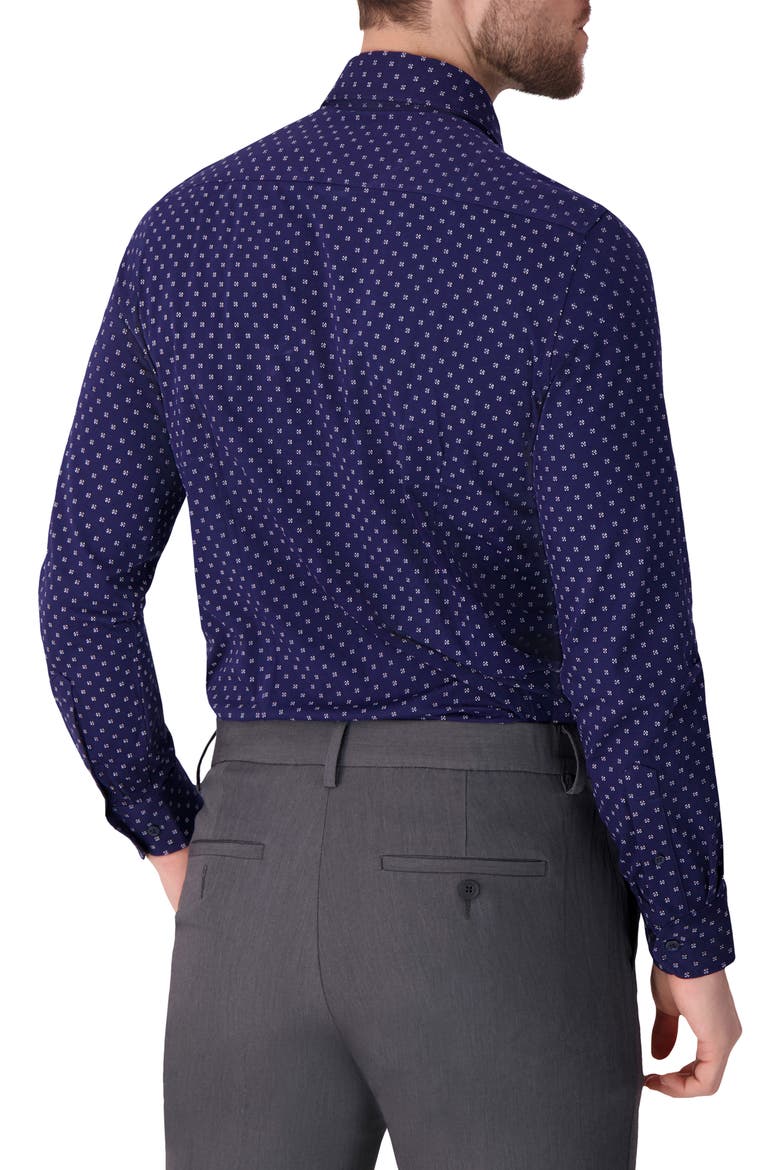 Regular Fit Navy Geometric Print Knit Cotton Dress Shirt, Alternate, color, NAVY