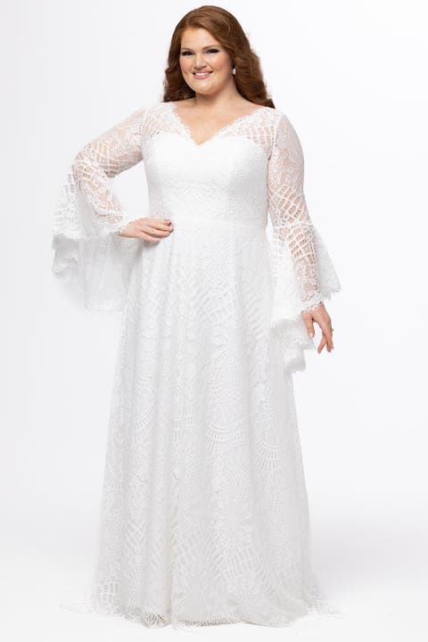 Boho Bell Sleeves Plus-Size Wedding Dress