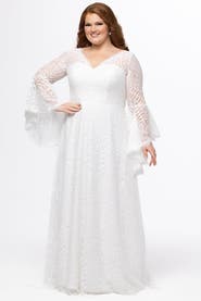Celebrations by Sydney's Closet Boho Bell Sleeves Plus-Size Wedding Dress