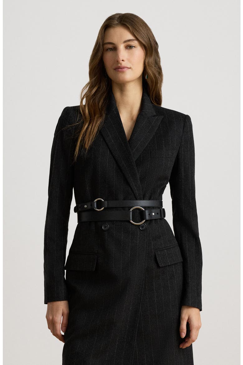 Pinstripe Double Breasted Wool Blend Dress, Alternate, color, GREY/ CREAM