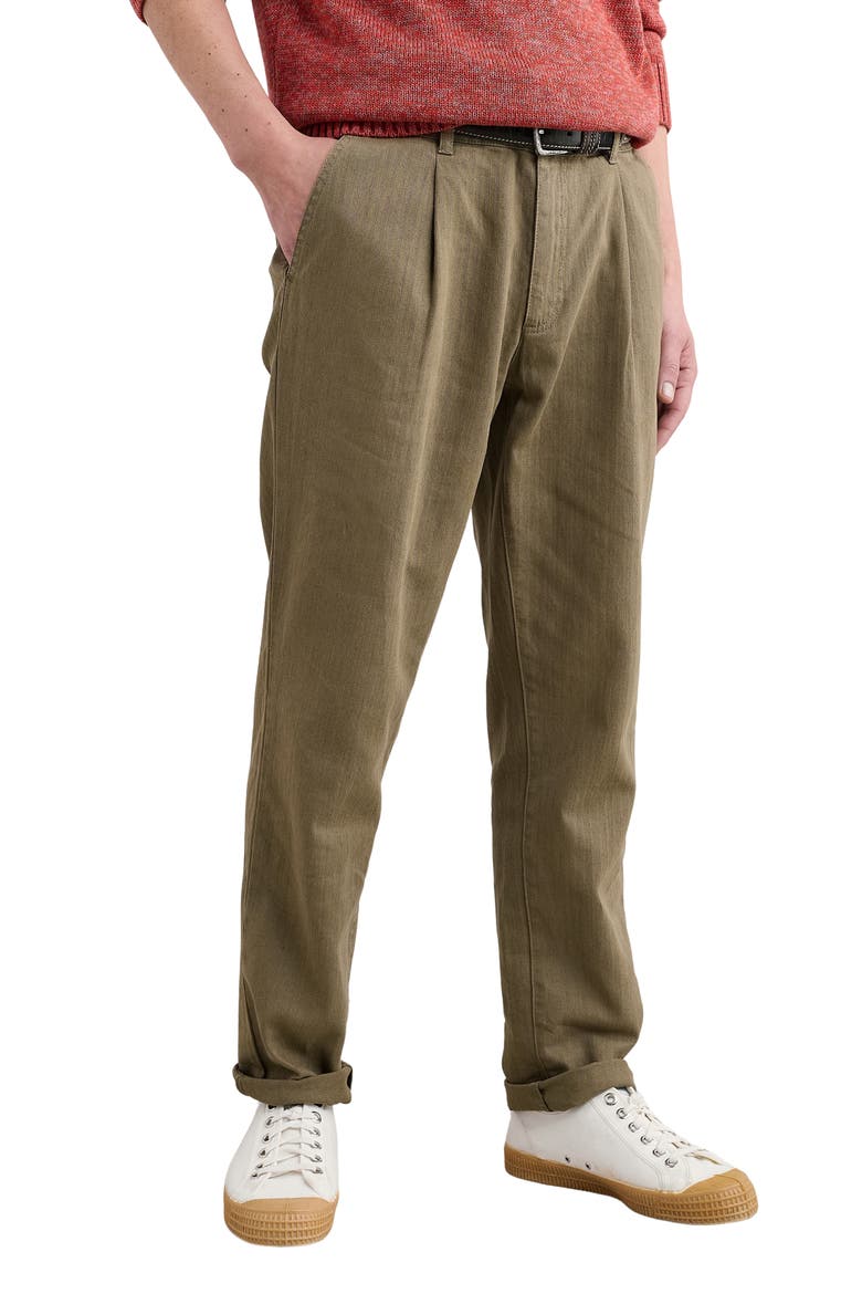 Helmsman Pleated Linen & Organic Cotton Herringbone Pants, Main, color, RIVERBED