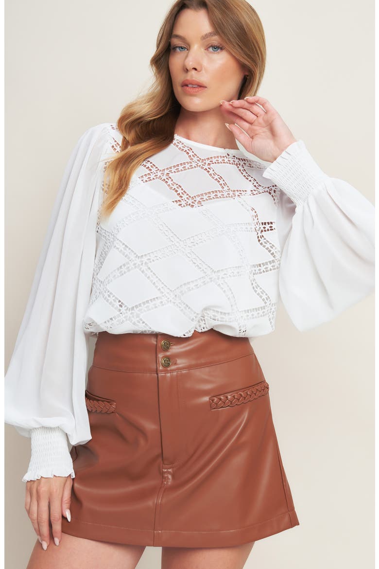 Long Sleeve Mixed Media Top, Alternate, color, WHITE