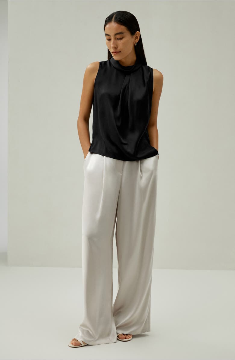 Lilysilk Asymmetrical Sleeveless Cowl Neck Top, Alternate, color, Black