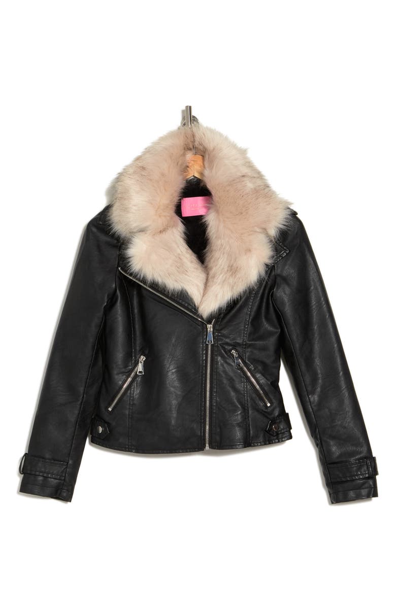 AZALEA WANG Faux Leather Biker Jacket with Faux Fur Trim, Alternate, color,