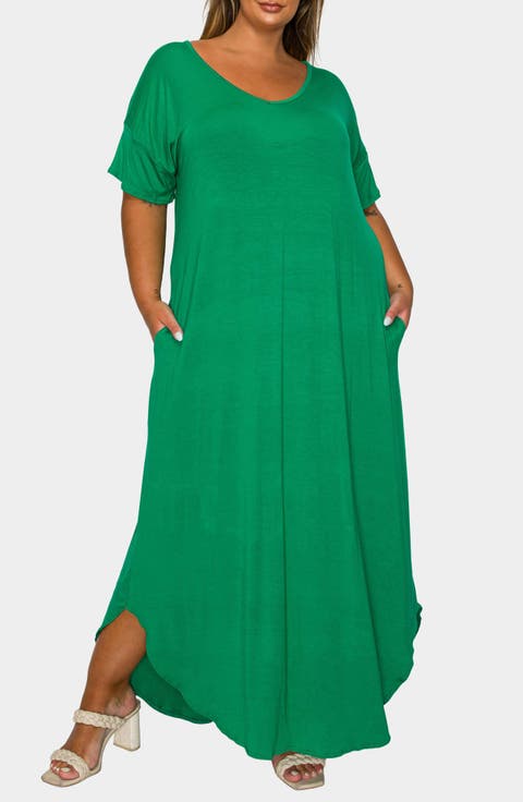 Short Sleeve Jersey Maxi Dress (Plus)