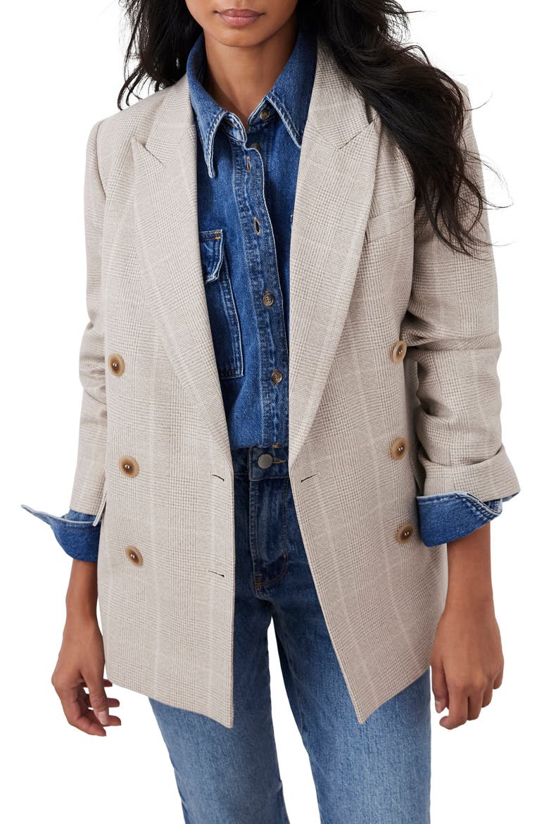 Checked Double Breasted Blazer, Main, color, Neutral