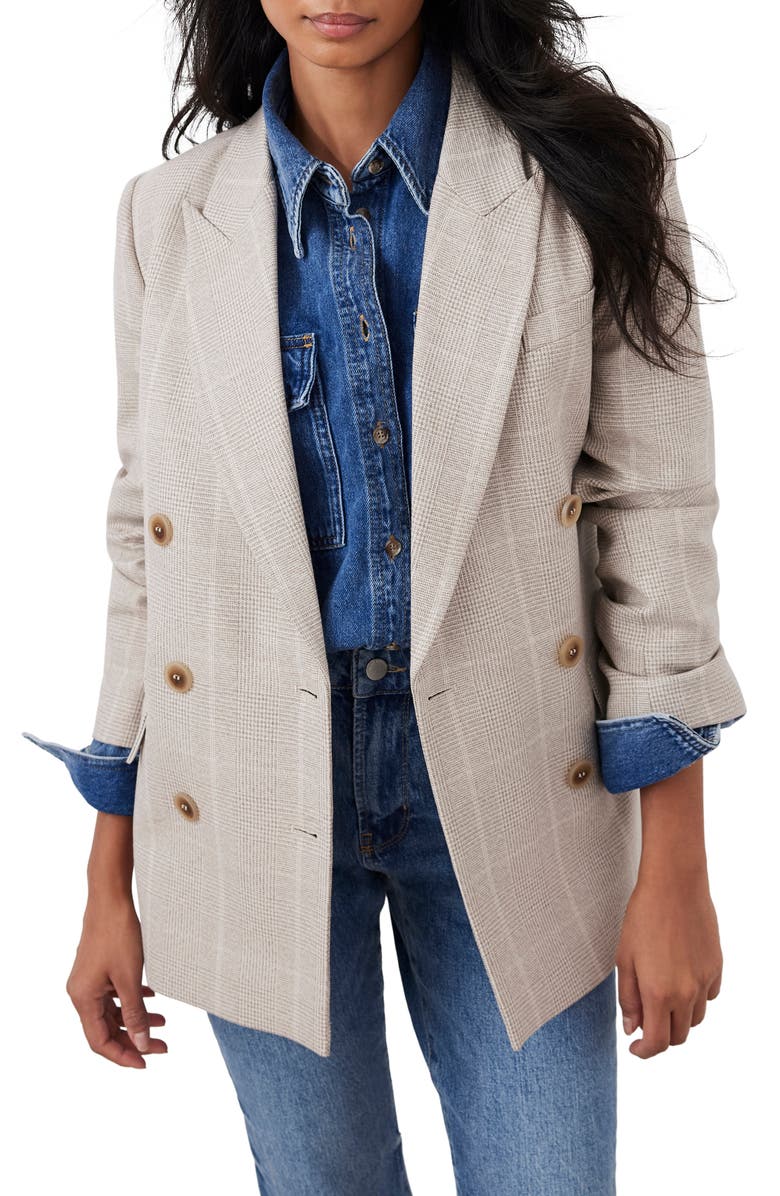 MINT VELVET Checked Double Breasted Blazer, Main, color, Neutral