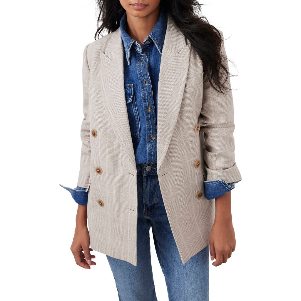 Mint Velvet Checked Double Breasted Blazer In Neutral