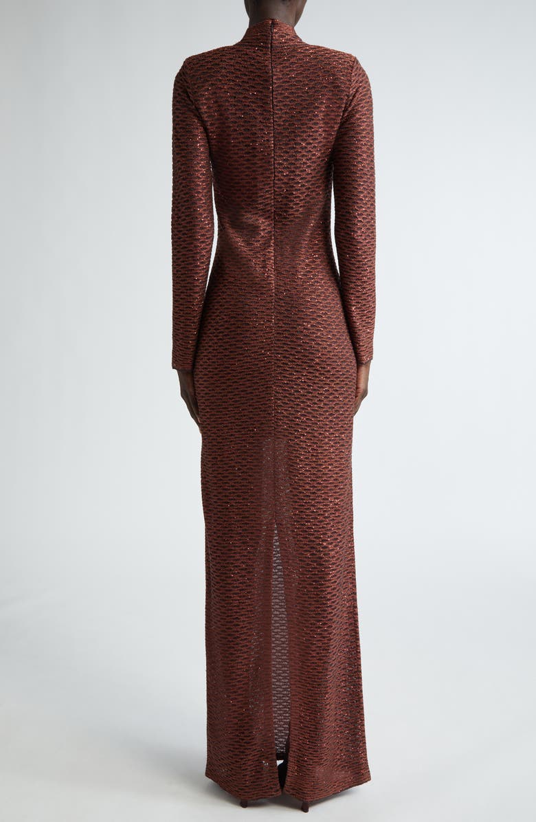 ST. JOHN Sheer Sequin Fishnet Long Sleeve Column Gown, Alternate, color, Sequoia Multi