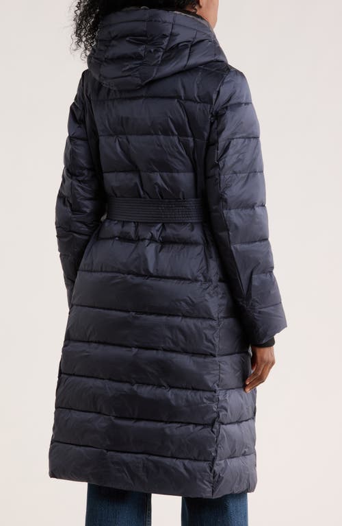Vince Camuto Belted Maxi Puffer Jacket In Blue