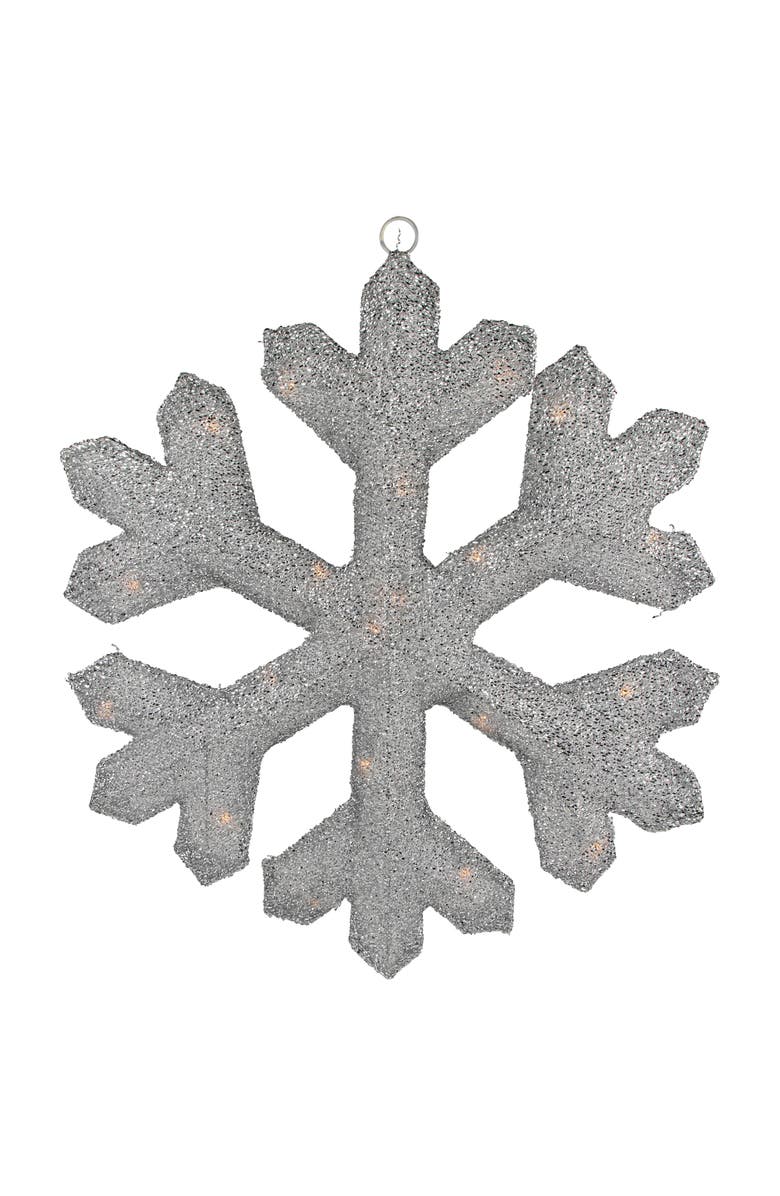 Northlight Lighted Tinsel Snowflake Christmas Window Decoration - 20" - Silver - Clear Lights, Main, color, Silver