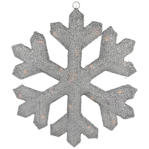 Lighted Tinsel Snowflake Christmas Window Decoration - 20" - Silver - Clear Lights